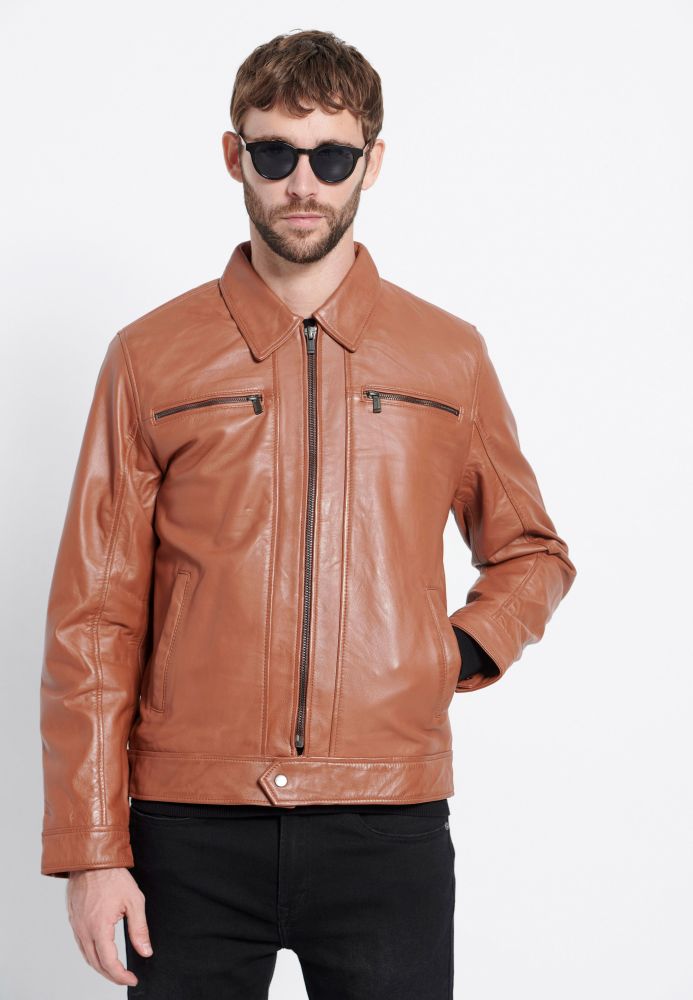 Ανδρικό δερμάτινο jacket (Sheepskin) Marron