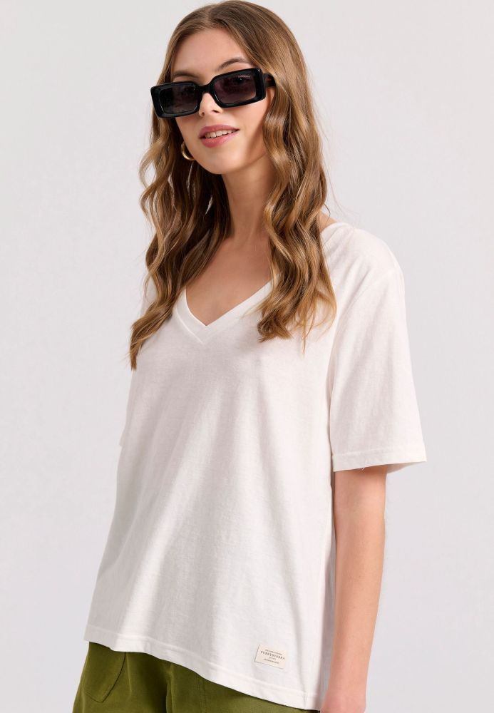 Relaxed linen blend μονόχρωμο t-shirt