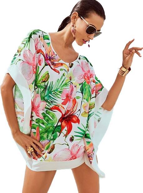 Λευκή Tunic Με Φλοράλ Blooming Lily - Λευκό-Πράσινο-Κόκκινο - L384959-Λευκό-Πράσινο-Κόκκινο-One Size