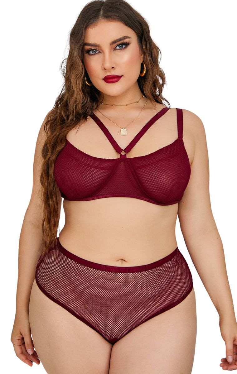 Plus Size Σετ Εσωρούχων - Μπορντό - LC10377-Μπορντό-XL