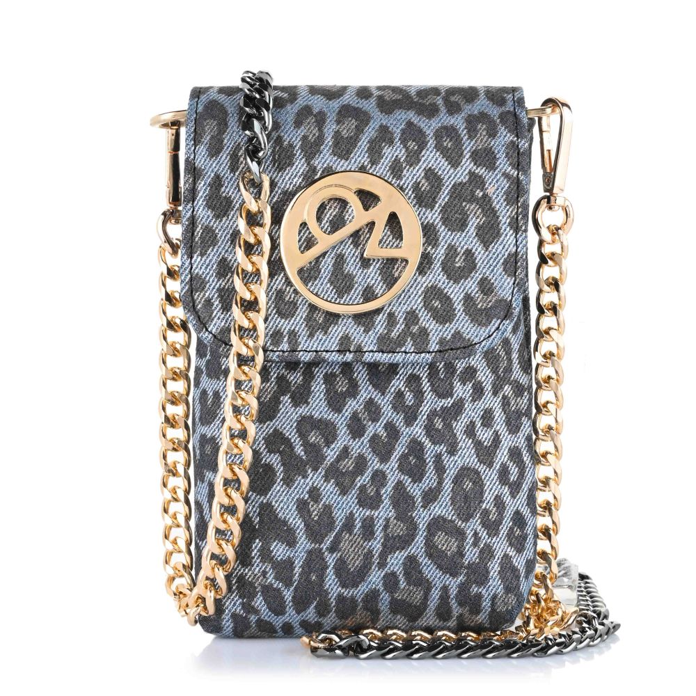 Τσαντάκι-Θήκη Κινητού Christina Malle Leopard Denim Glam Phone Case