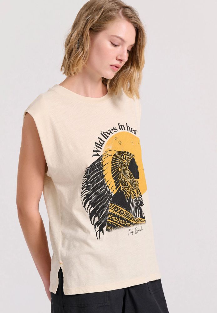 Loose fit t-shirt με τύπωμα σε boho look