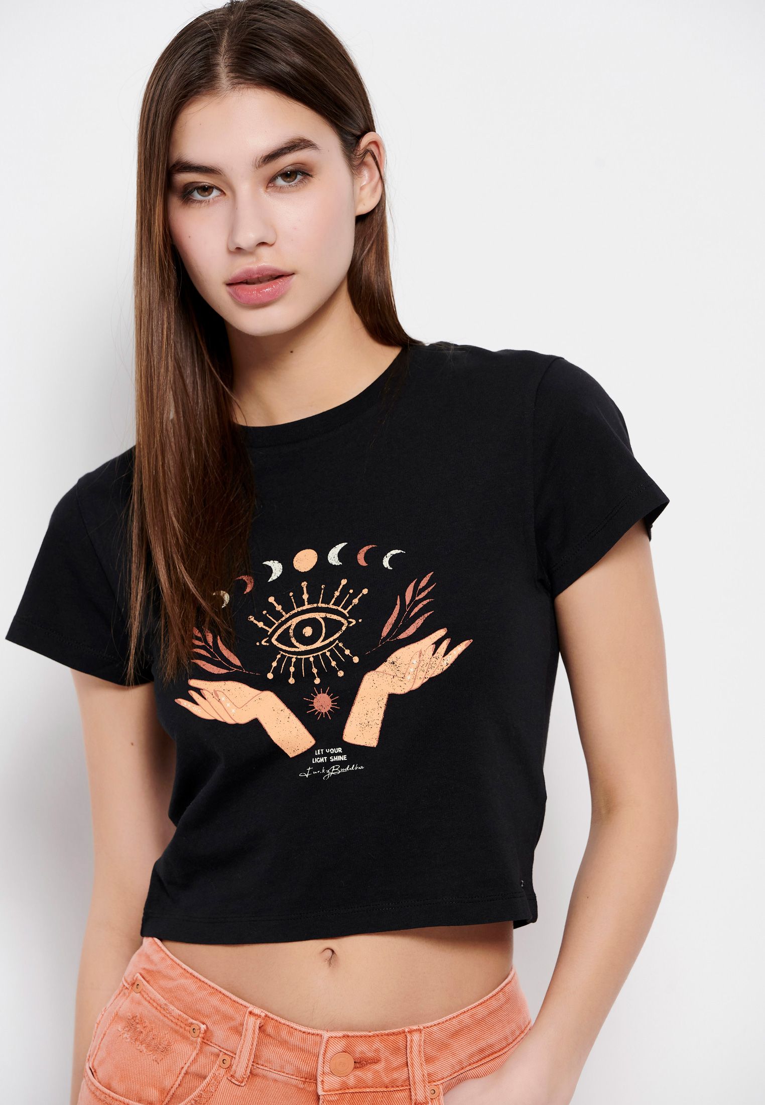 Cropped t-shirt από οργανικό βαμβάκι με τύπωμα