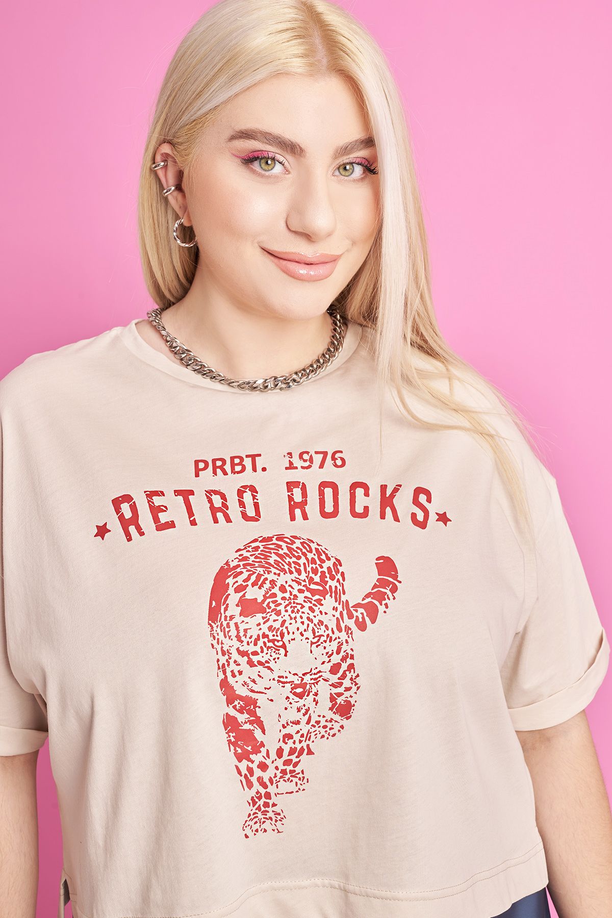 PRBT Μπλούζα cropped τύπωμα Retro Rocks