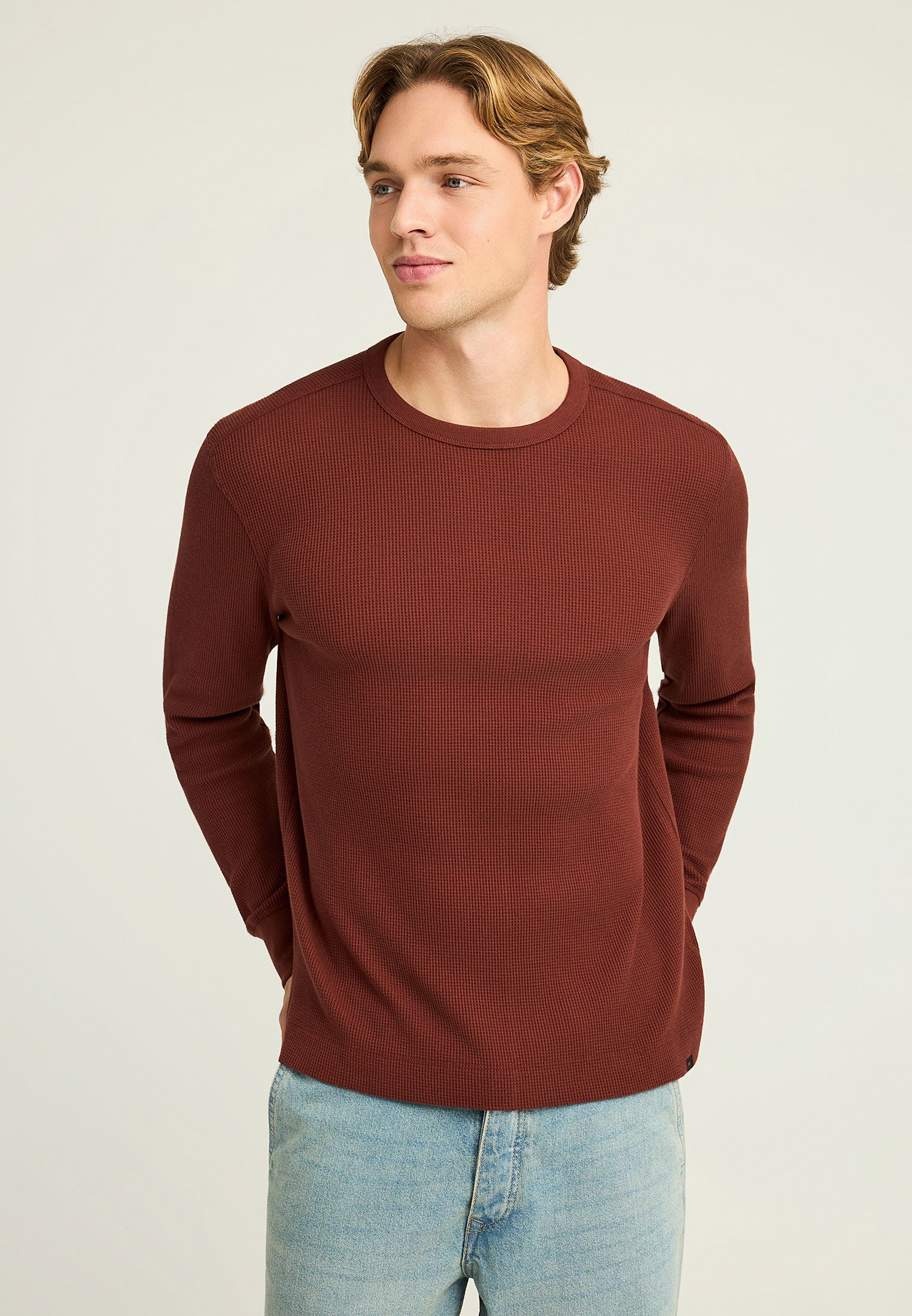 Relaxed fit μονόχρωμη μακρυμάνικη μπλούζα