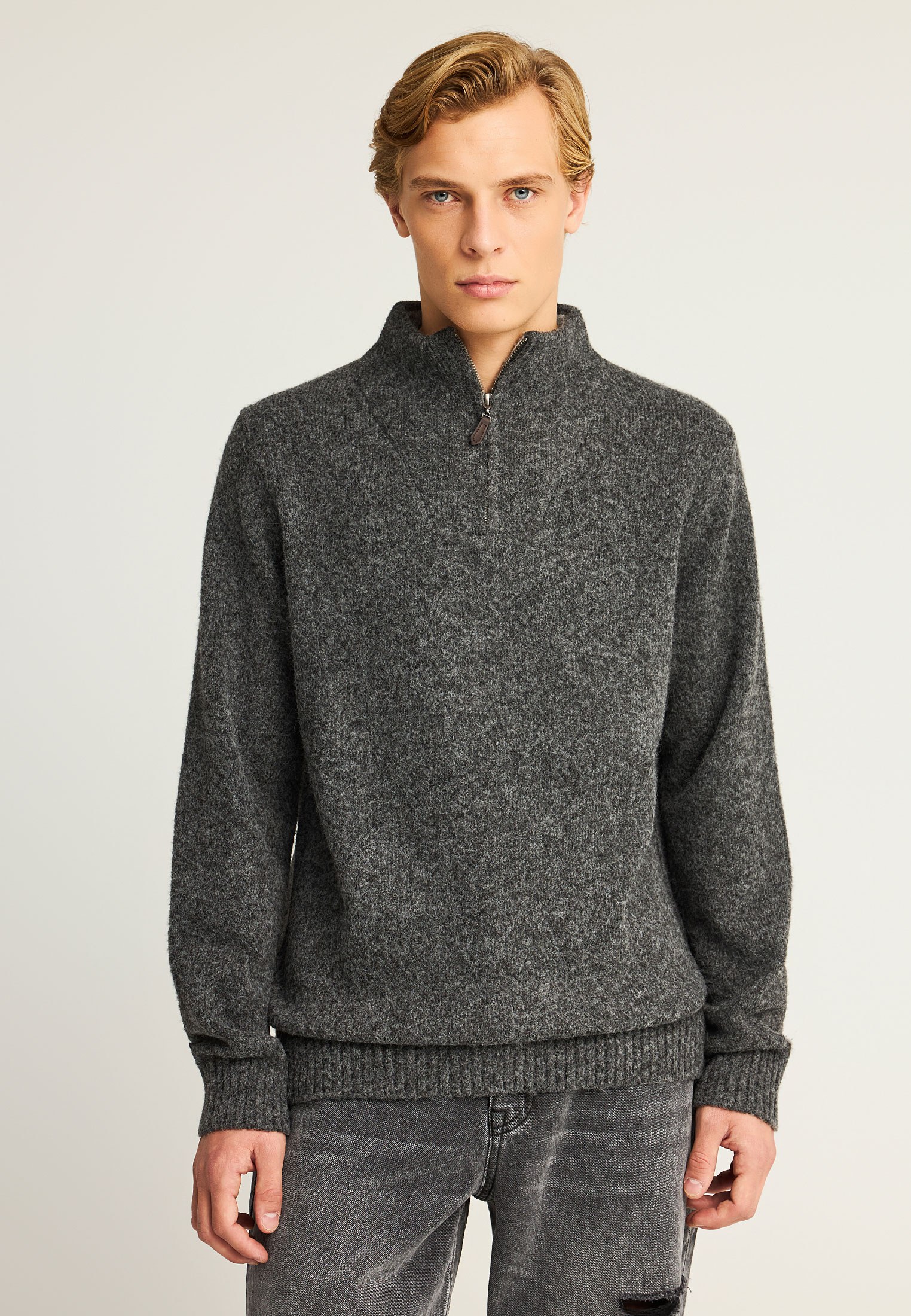 Ανδρικό half-zip πλεκτό πουλόβερ
