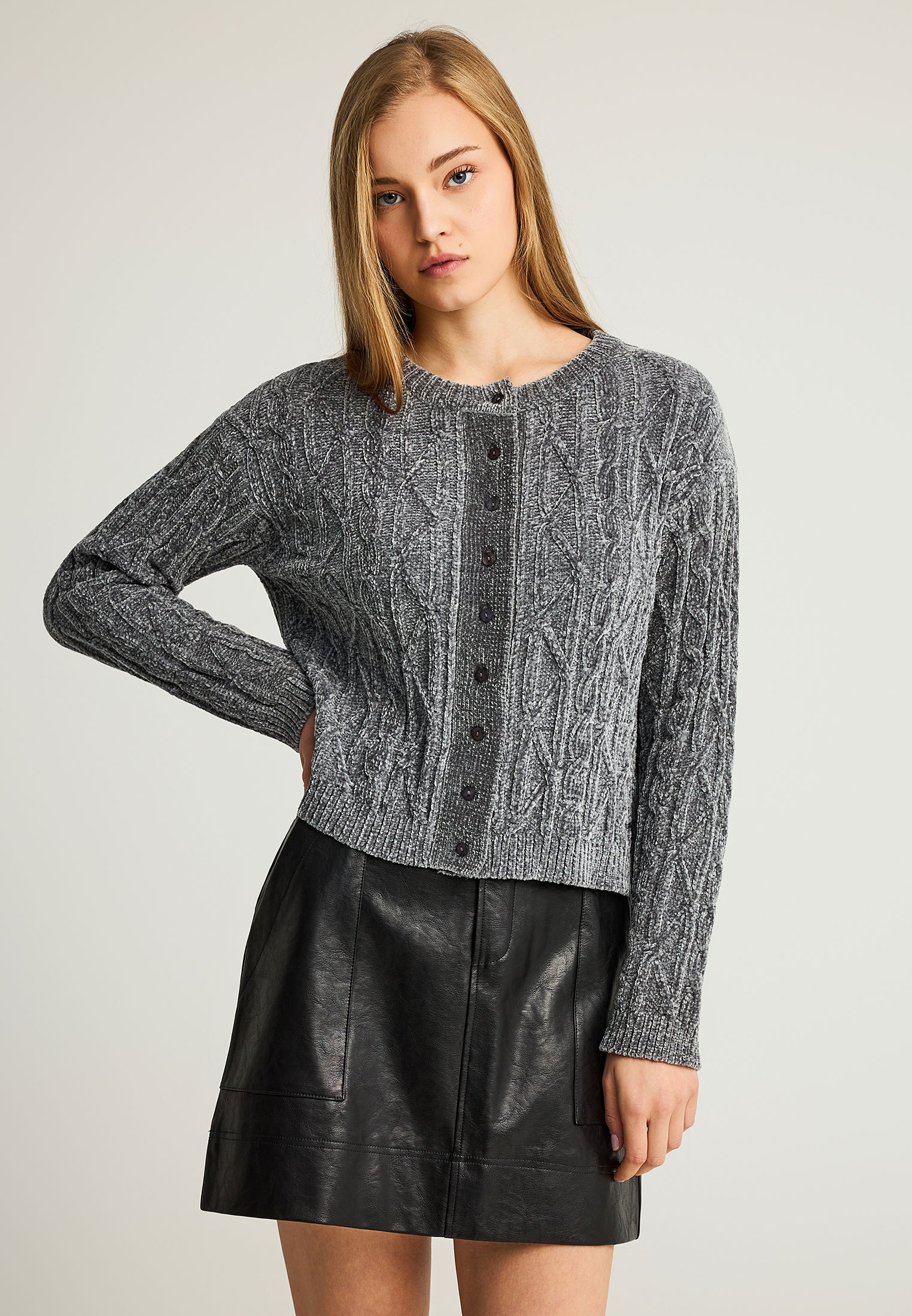 Cable-knit chenille ζακέτα