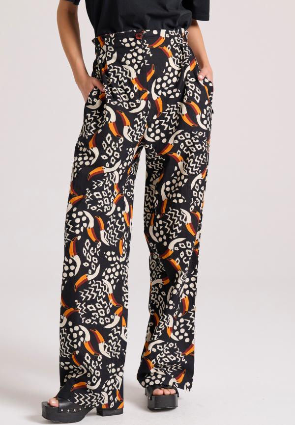 Wide leg παντελόνα με exotic τύπωμα