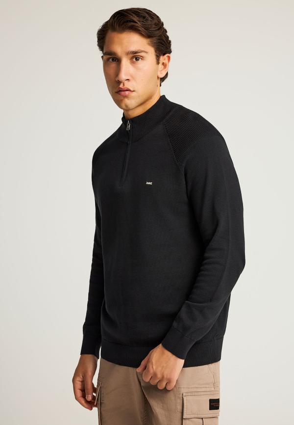 Ανδρικό μονόχρωμο half-zip πλεκτό πουλόβερ