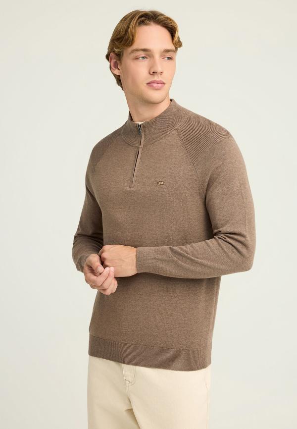 Ανδρικό μονόχρωμο half-zip πλεκτό πουλόβερ