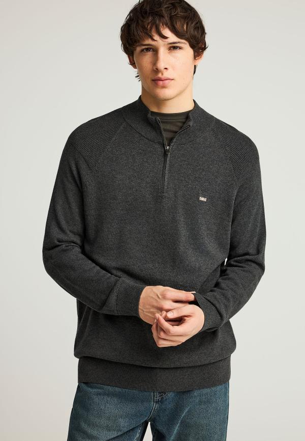Ανδρικό μονόχρωμο half-zip πλεκτό πουλόβερ
