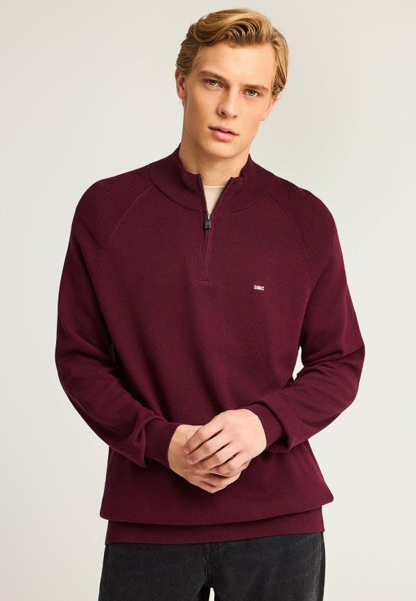 Ανδρικό μονόχρωμο half-zip πλεκτό πουλόβερ