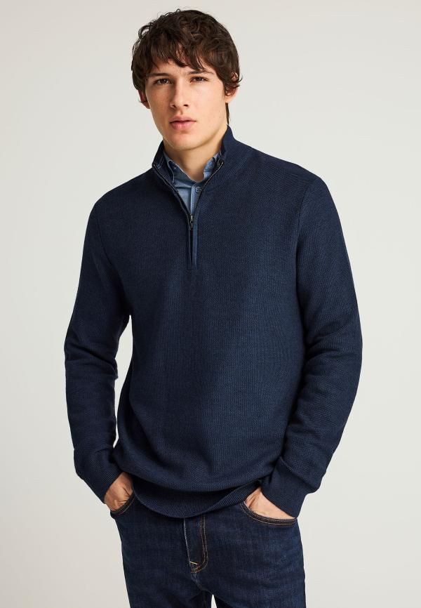 Ανδρικό μονόχρωμο half-zip πλεκτό πουλόβερ