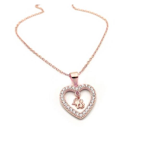 Κολιέ Love σε καρδιά ασημένιο Rose Gold KL127